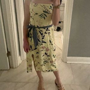 Banana Republic Yellow Floral Spaghetti Strap Dress with Slit Size 0 Worn ONCE